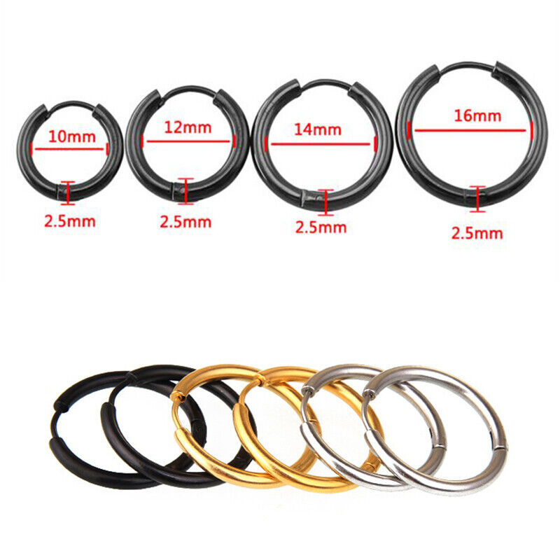 3 Pair Surgical Steel Ear Hoop Ring Septum Stud Earrings Body Piercing Jewellery