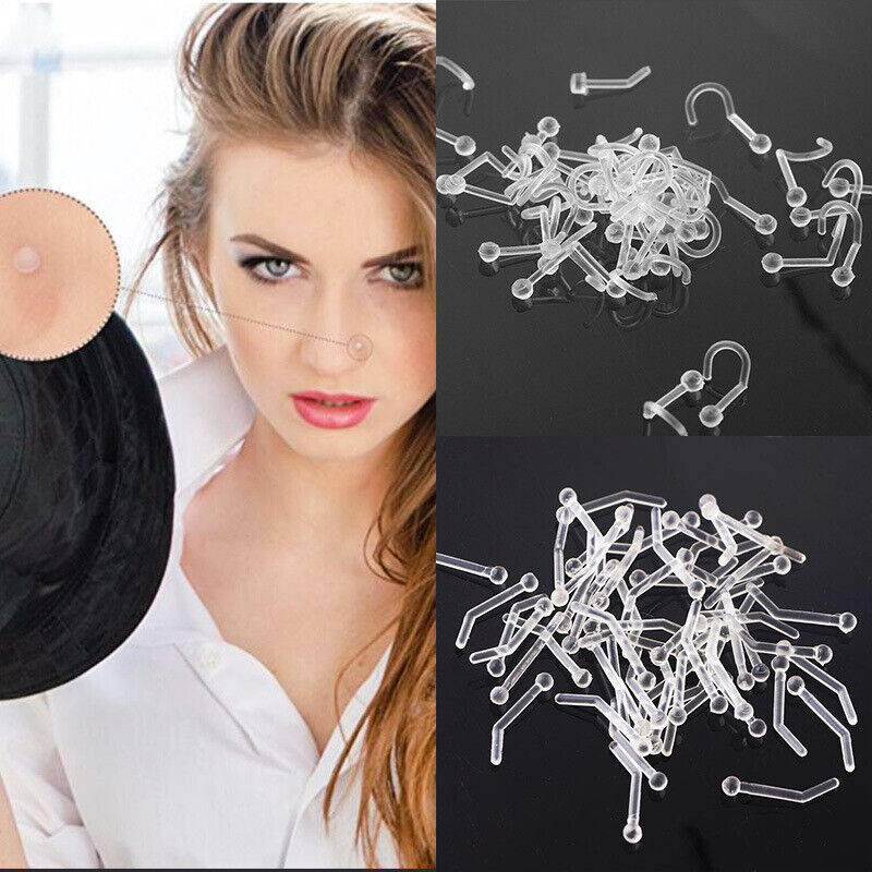 5Pcs Flexible Clear Twist Curved Acrylic Screw Bar Studs Pin Nose Ring Jewellery