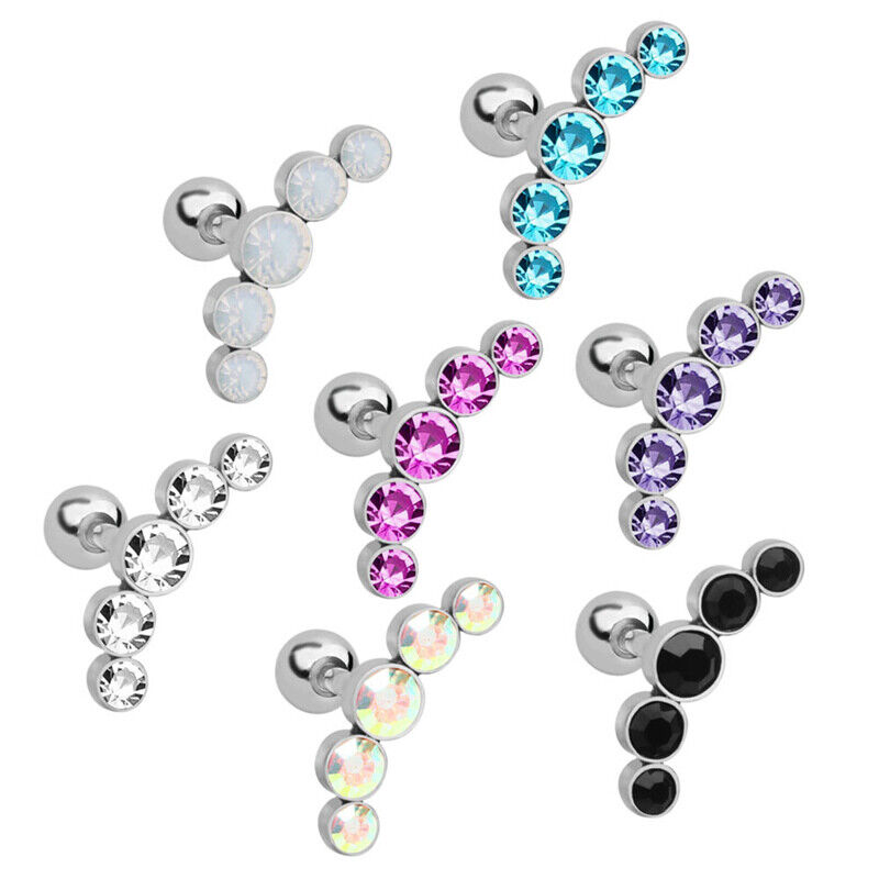 2pc Cartilage Tragus Bar Zircon Stud Earring Piercing Helix Gem Surgical Steel