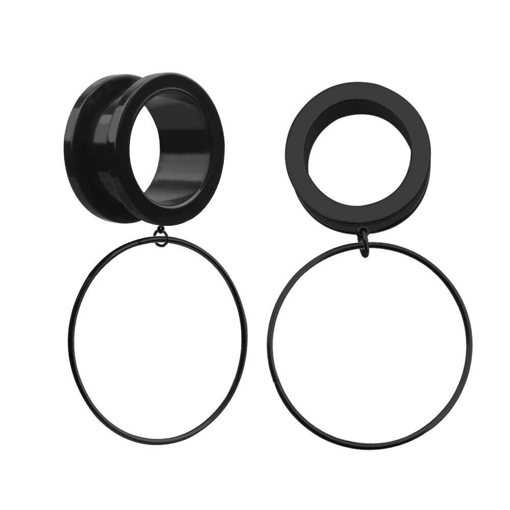 2pc Surgical Steel Flesh Tunnel Hoop Ring Dangle Ear Plug Stretcher Screw Expander