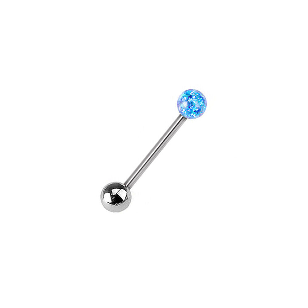 Surgical Steel Coated Crystal Ball Barbell Bar Tongue Ring Nipple Piercing