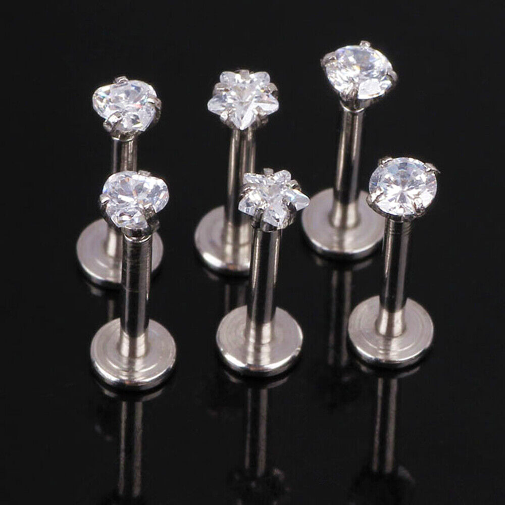 3pc CZ Crystal Tragus Lip Ring Monroe Ear Cartilage Stud Earring Bar Piercing