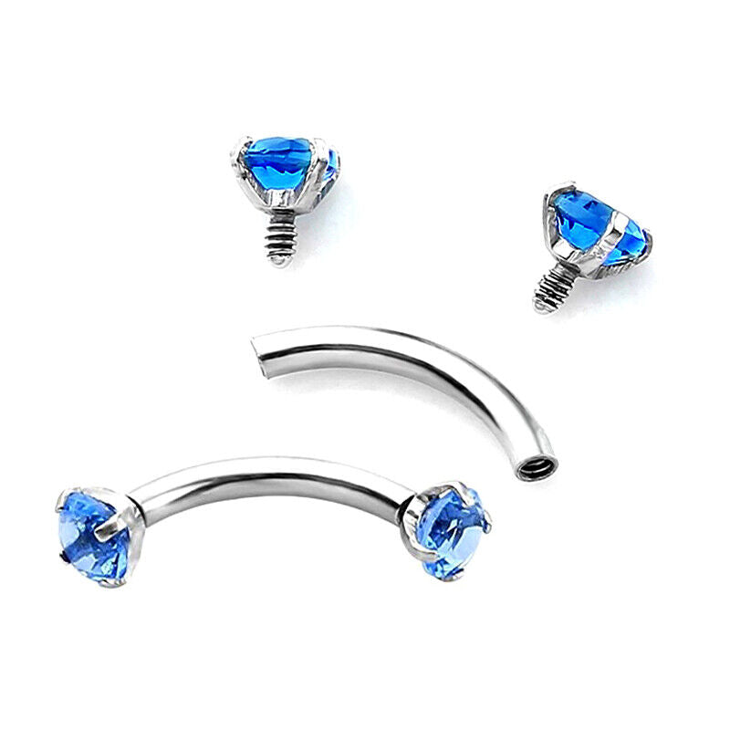 2X Zircon Curved Eyebrow Bar Internally Threaded Barbell Ring Helix Ear Piercing