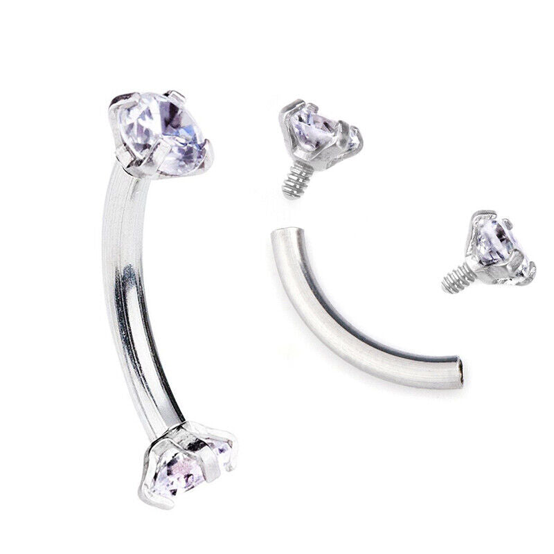 16G Zircon Internally Threaded 3mm Ball Barbell Curved Eyebrow Ring Bar Piercing