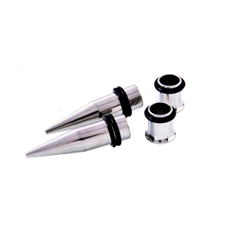 4X Steel O-ring Flared Flesh Tunnel Ear Plug Taper Stretcher Stretching Kit Set