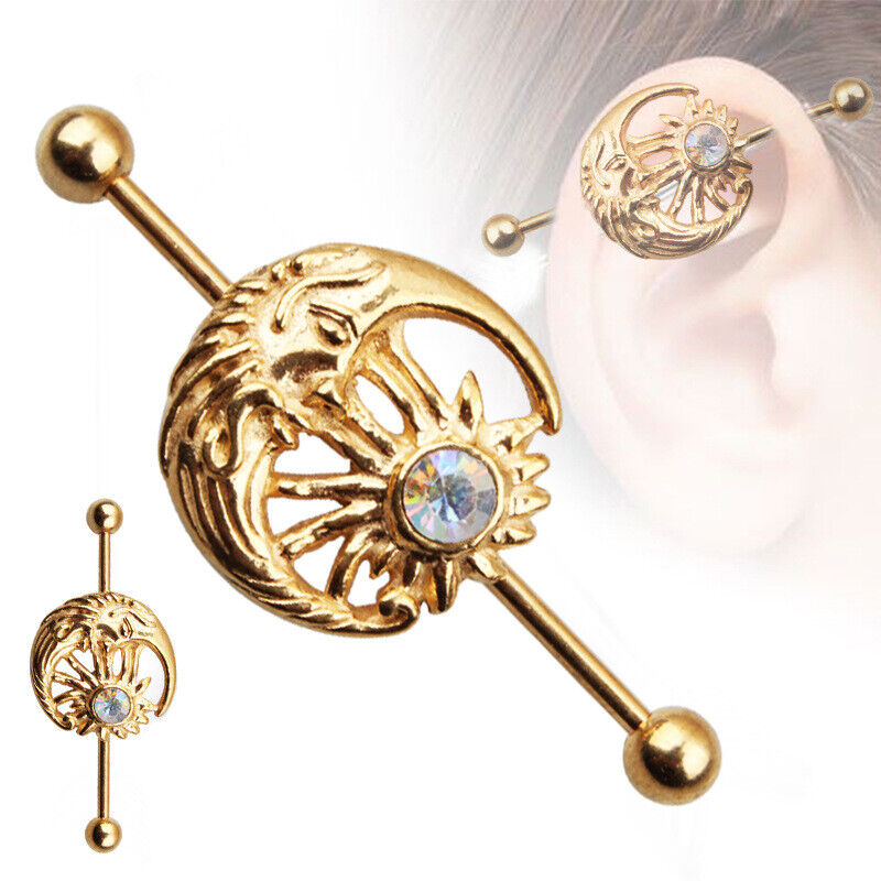 Surgical Steel Industrial Scaffold Bar Gem Opal Turquoise Ear Barbell Piercing A