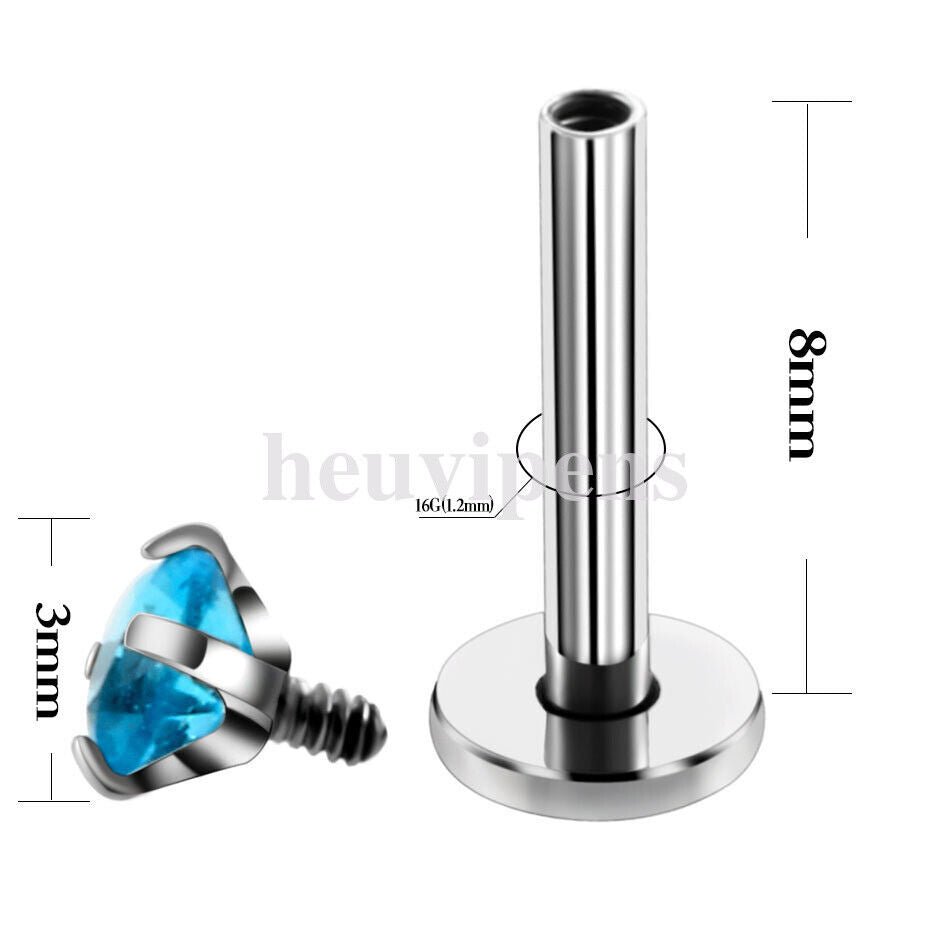 2X Multi Shape Zircon Labret Lip Stud Internally Threaded Tragus Rings Piercing