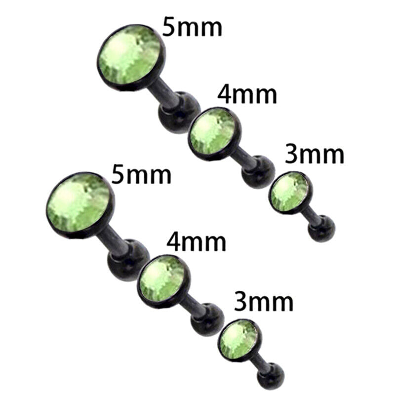 6pcs Flat Gem Multicolour Cartilage Upper Ear Stud Set Tragus Helix Top Piercing