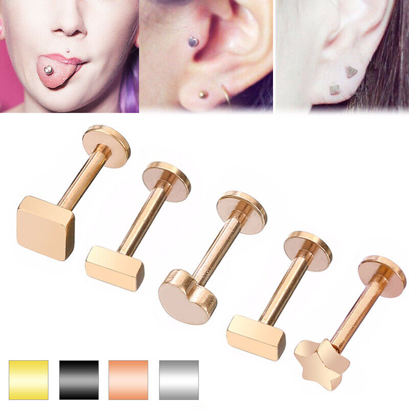 Steel Lip Bar Labret Ring Internally Threaded Ear Tragus Stud Body Piercing