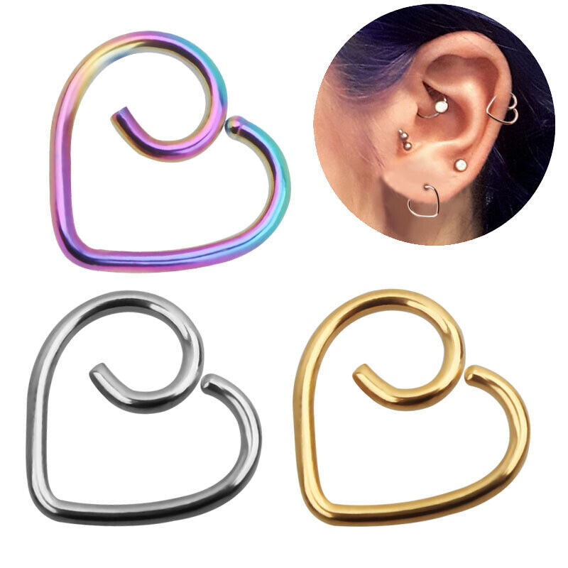 Steel Love Heart Ring Tragus Earring Nose Helix Daith Cartilage Ear Piercing