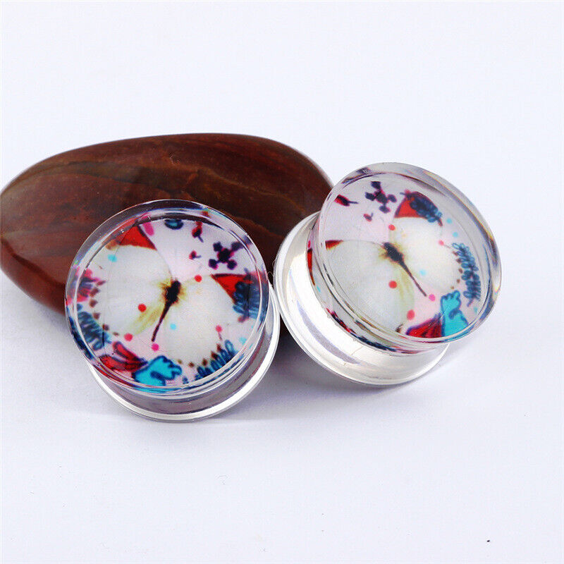 Pair Acrylic Flesh Tunnel Ear Plug Stretcher Double Saddle Flared Gauge Expander