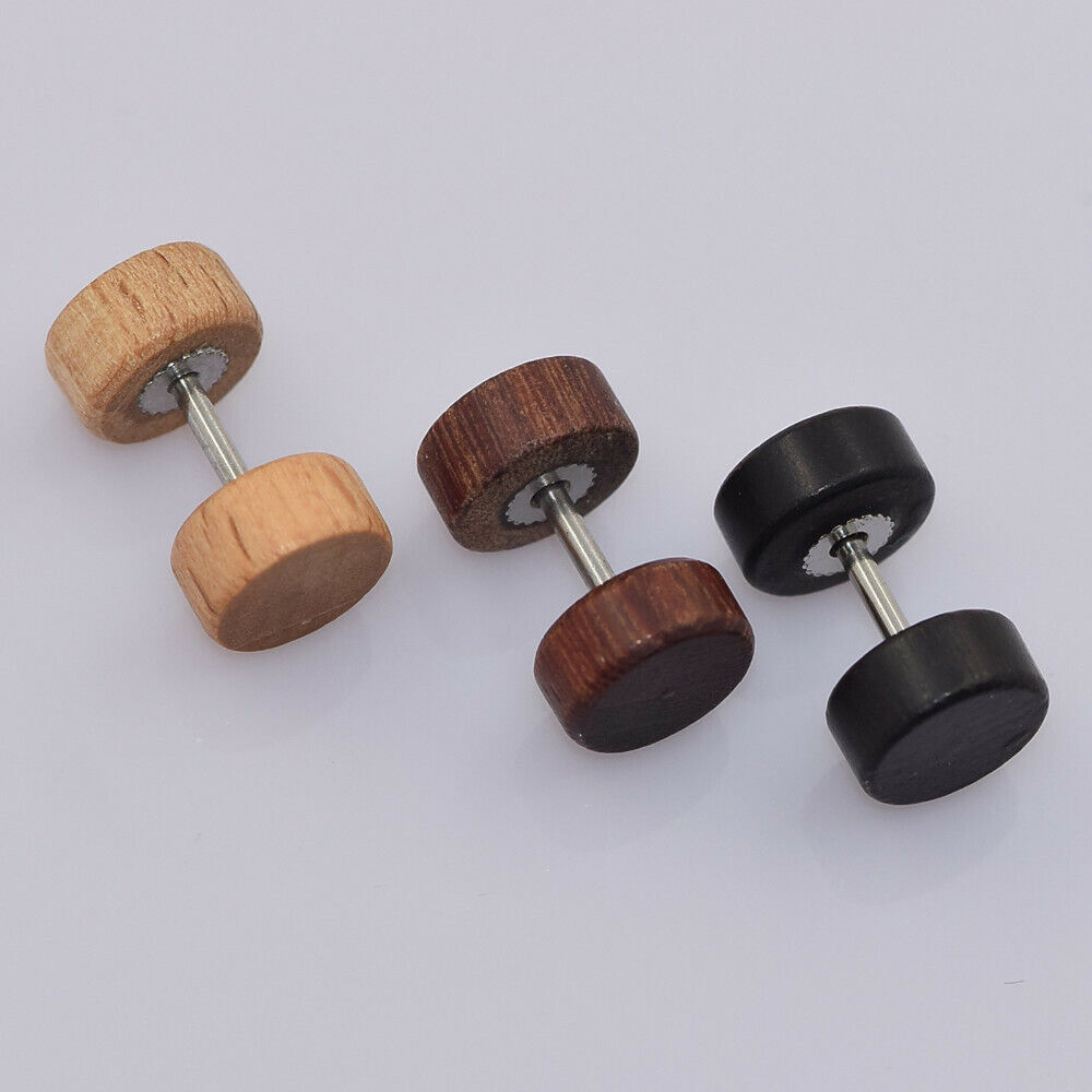 1 Pair Wood Fake Cheater Illusion Ear Plug Flesh Tunnel Stretch Expander Earring