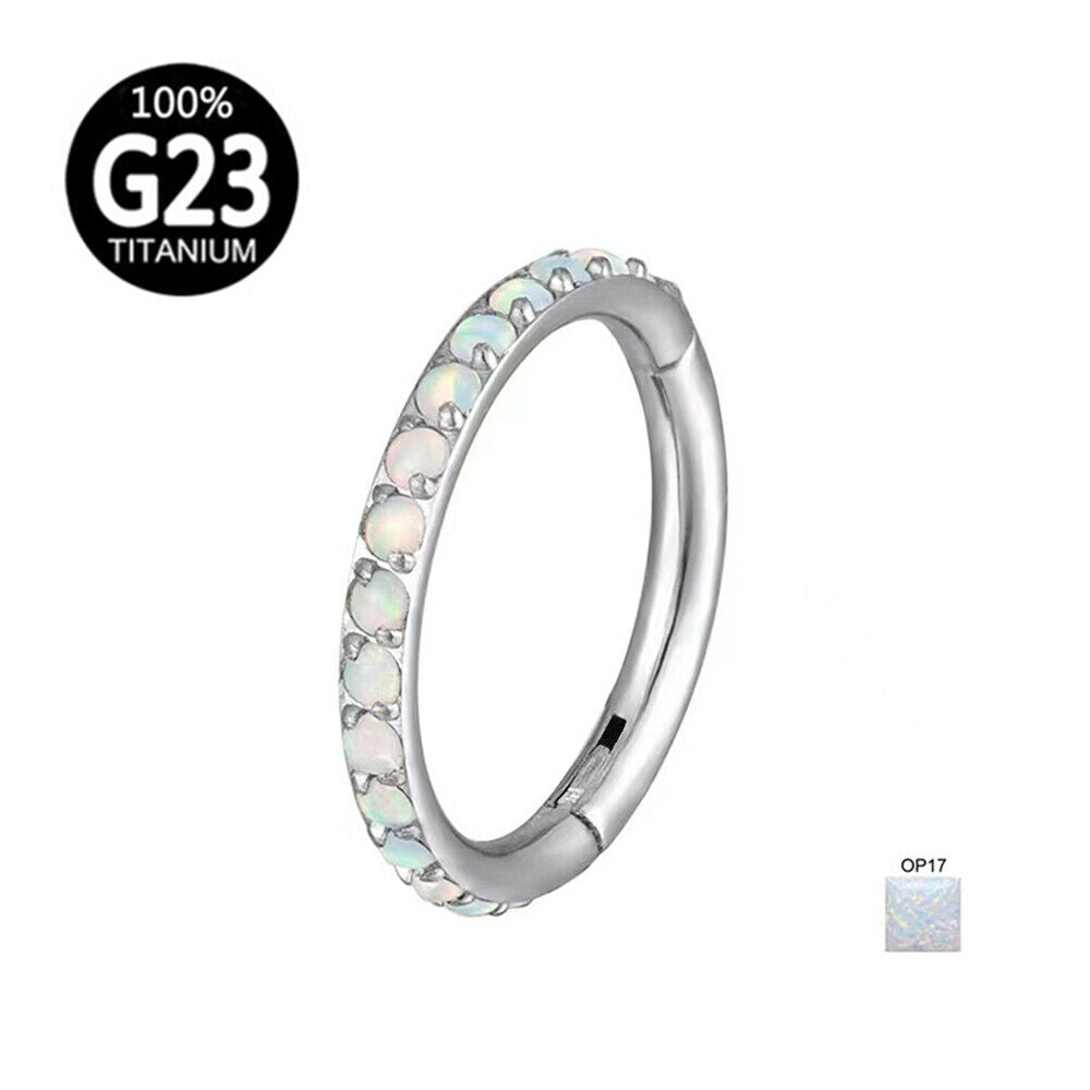 G23 Titanium Steel Multi Opal Nose Ring Hinge Septum Clicker Hoop Ear Piercing