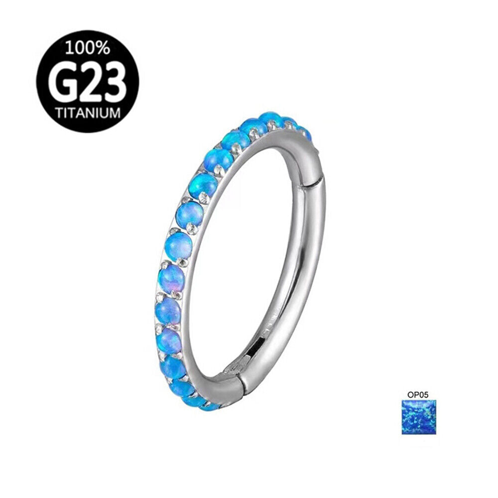 G23 Titanium Steel Multi Opal Nose Ring Hinge Septum Clicker Hoop Ear Piercing