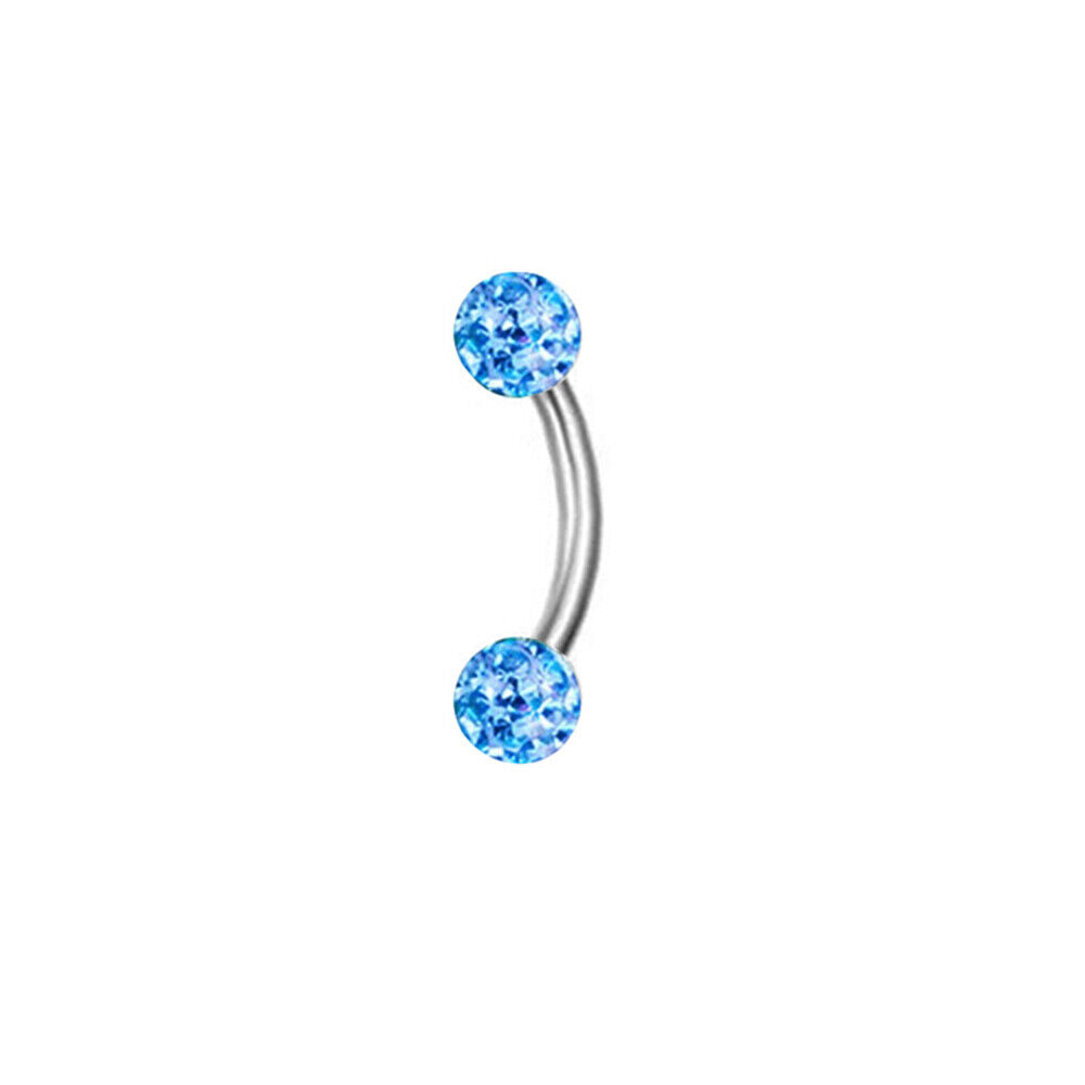 2pc 6/8/10/12mm Bar Coated Crystal Ball Barbell Curved Eyebrow Ring Ear Piercing