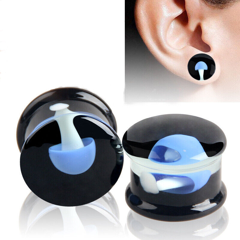 2PC Glass Ear Plug Jellyfish Double Flared Saddle Flesh Tunnel Stretcher Trumpet