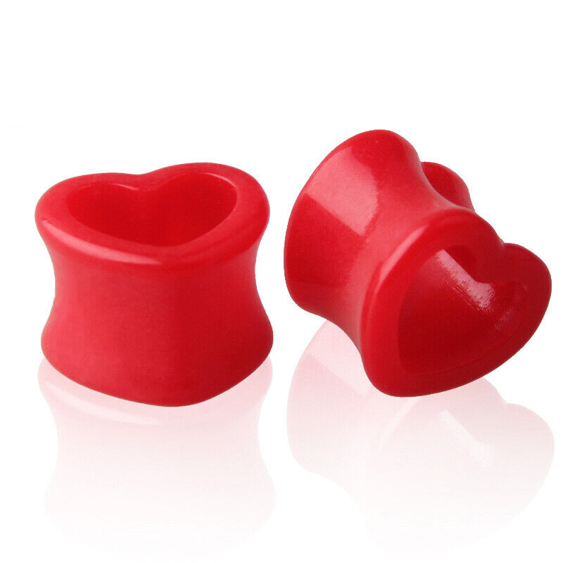 2pc Punk Acrylic Heart Double Flare Saddle Flesh Tunnel Ear Plug Gauge Stretcher