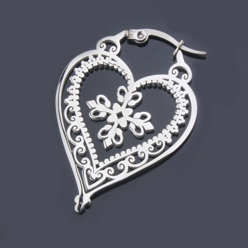 Pair 1.2mm Ear Piercing Stud Hook Hoop Hollow Floral Tassel Dangle Drop Earrings