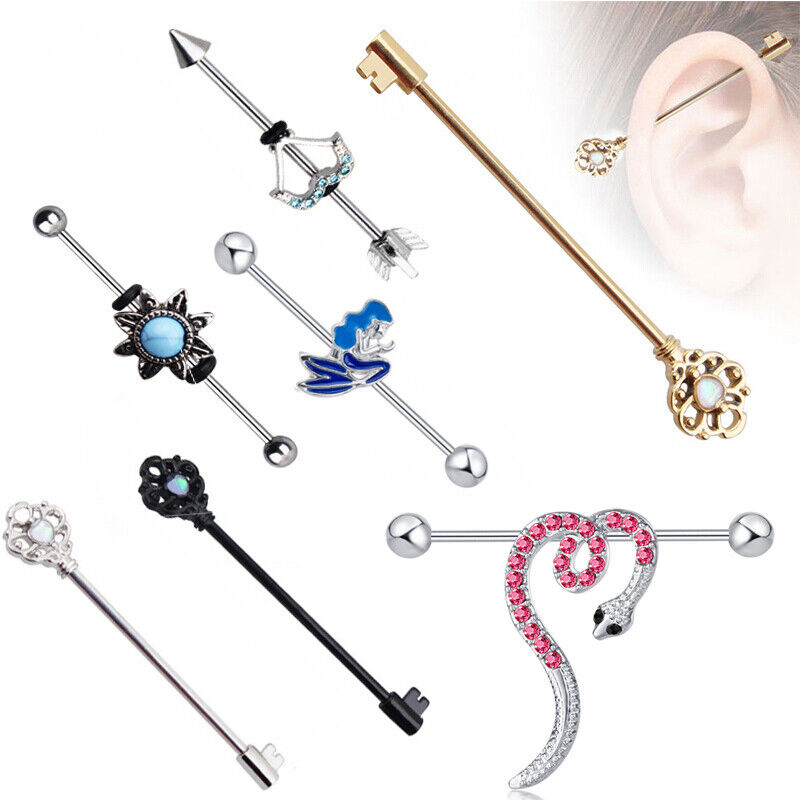 Multi Style Steel Industrial Bar Scaffold Ear Barbell Ring Piercing Jewellery
