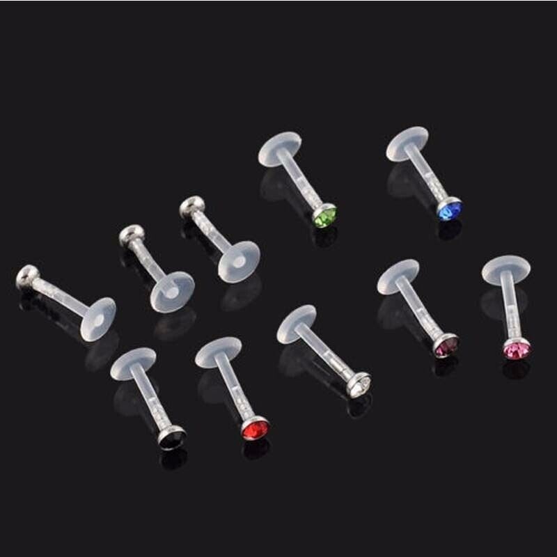 2X Internal Thread Crystal Ball Lip Monroe Labret Tragus 6/8/10mm Bar Piercing