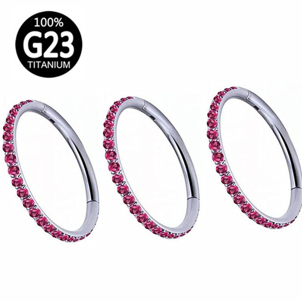 G23 Titanium Nose Ring Multi Zircon Hinge Septum Clicker Hoop Ear Body Piercing