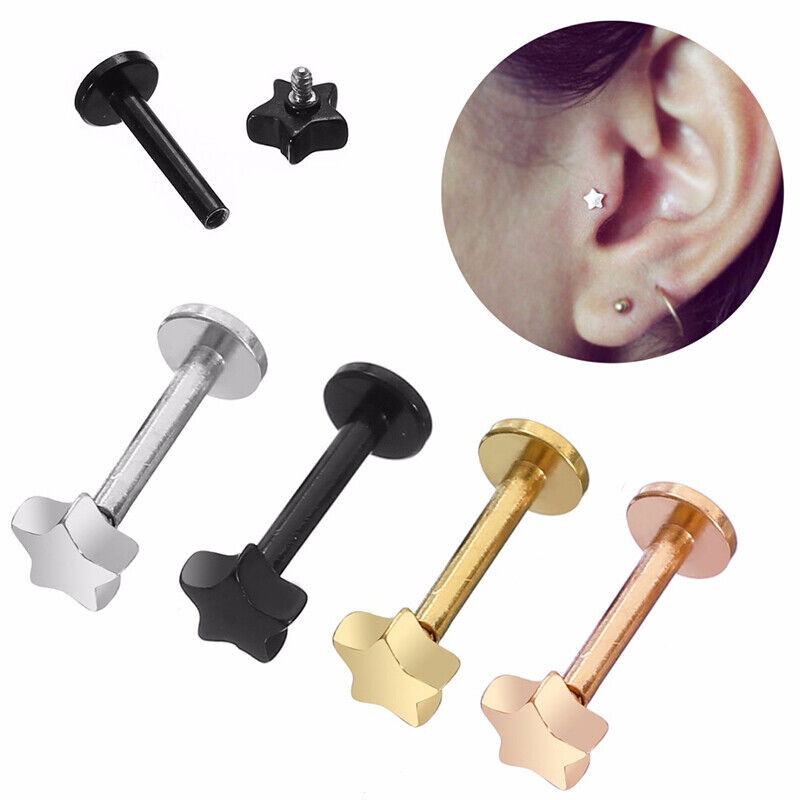 Steel Lip Bar Labret Ring Internally Threaded Ear Tragus Stud Body Piercing