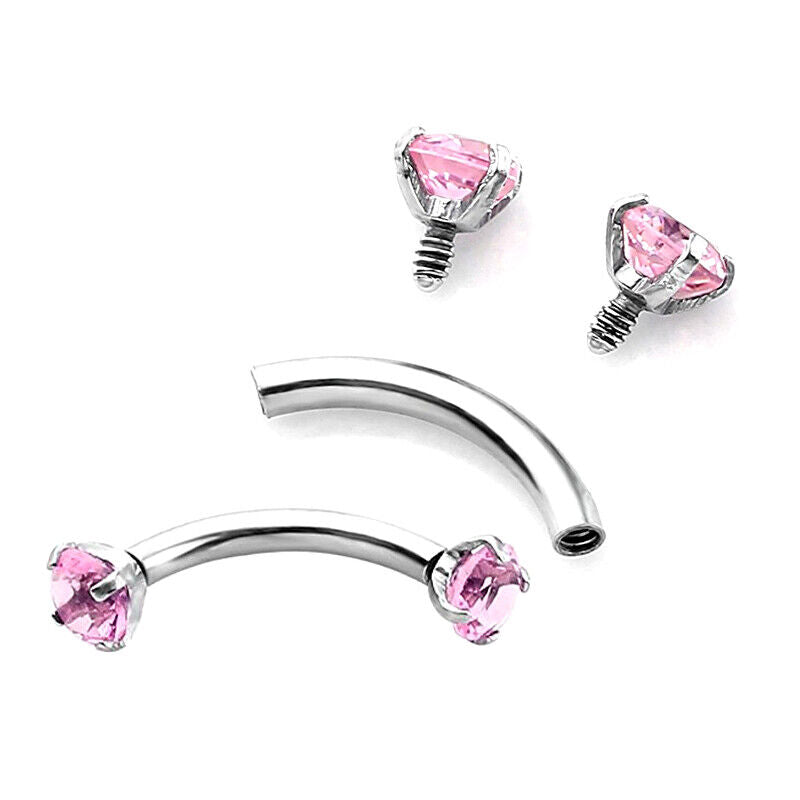 2X Zircon Curved Eyebrow Bar Internally Threaded Barbell Ring Helix Ear Piercing
