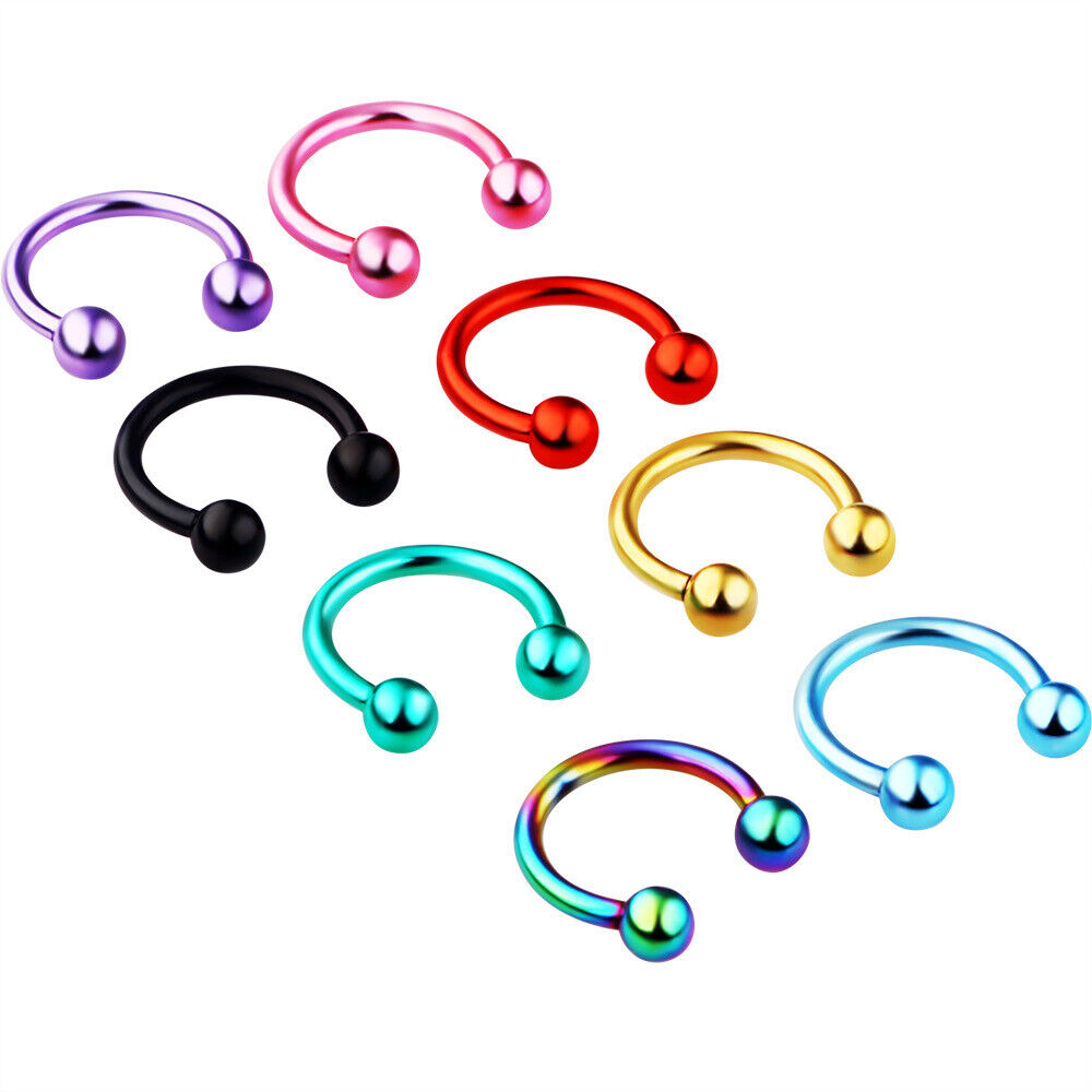 8pc Horseshoe Bar Lip Nose Helix Ear Ring Eyebrow Ball Cone Piercing Jewellery