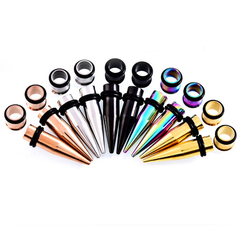 4X Steel O-ring Flared Flesh Tunnel Ear Plug Taper Stretcher Stretching Kit Set