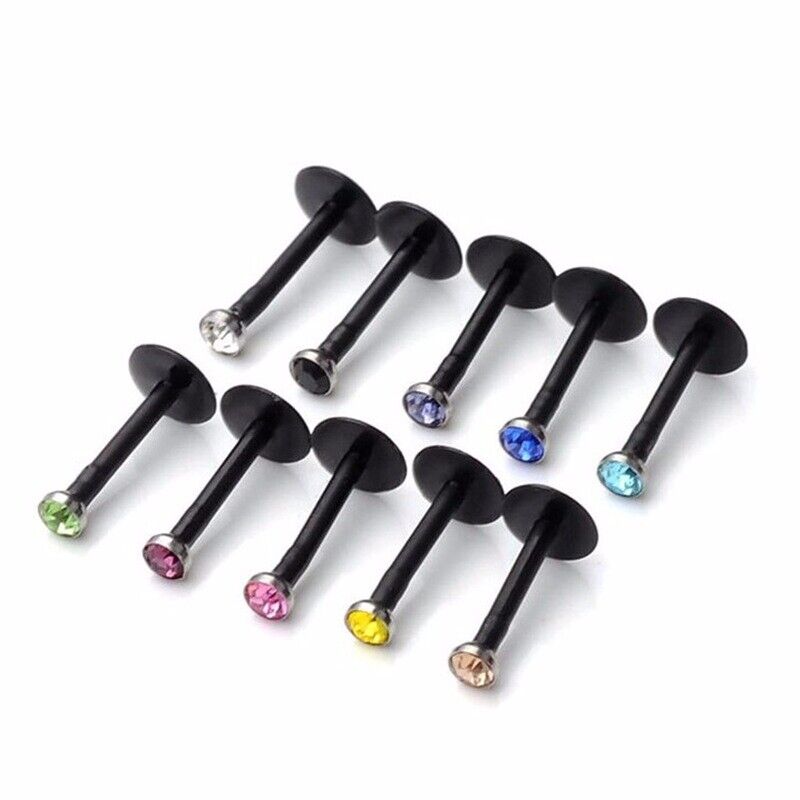 10pc Gem Labret Tragus Cartilage Earring Lip Bar Stud Helix Ear Body Piercing