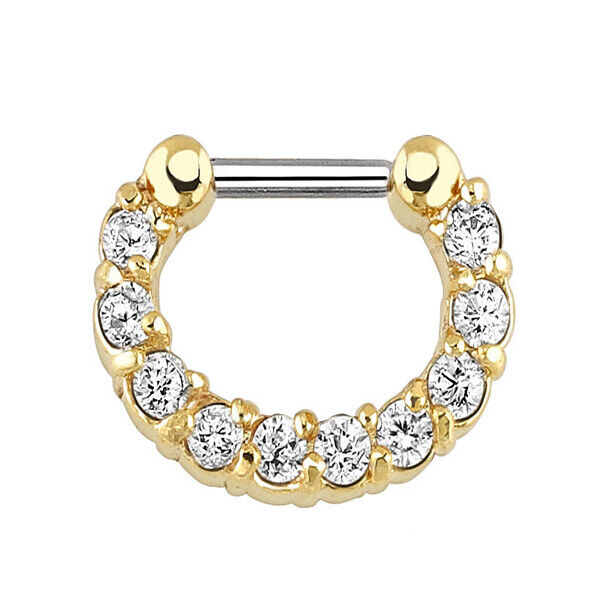 Crystal Zircon Stud Nose Ring Surgical Steel Bar Septum Hanger Clip Piercing 16g