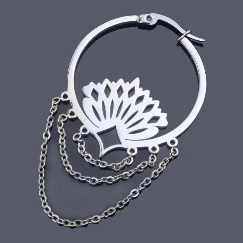 Pair 1.2mm Ear Piercing Stud Hook Hoop Hollow Floral Tassel Dangle Drop Earrings