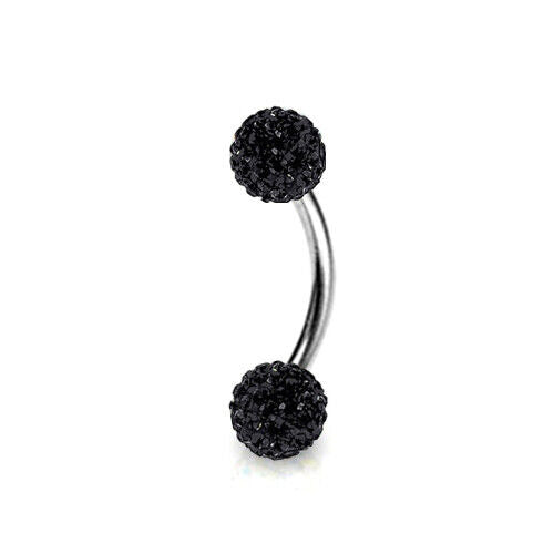 2pc Surgical Steel CZ Ball Barbell Curved Eyebrow Rings Bar Tragus Ear Piercing