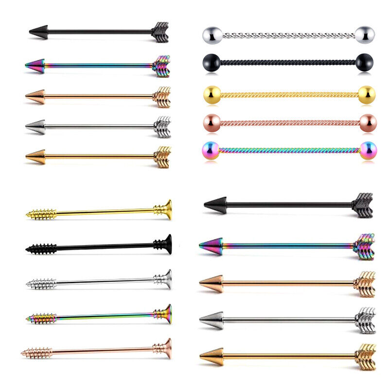 5X Set Steel Arrow Screw Helix Industrial Scaffold Ear Bar Cartilage Piercing