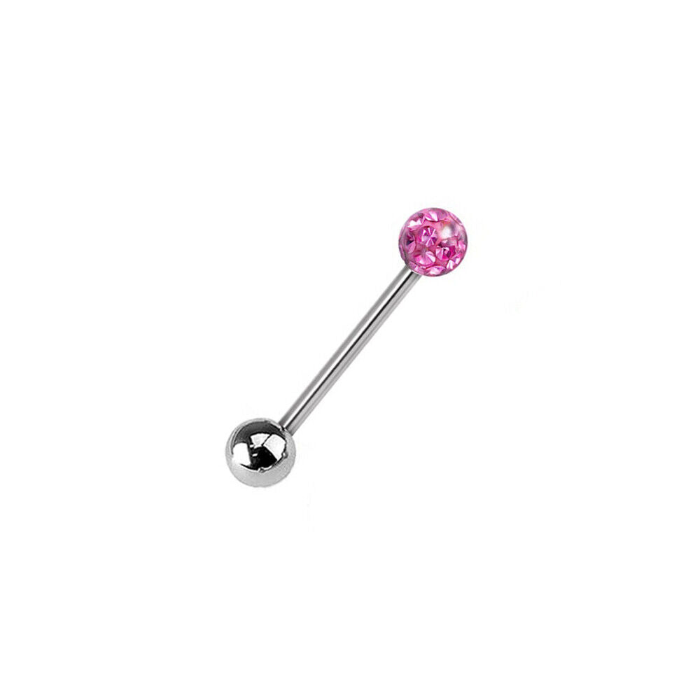 Surgical Steel Coated Crystal Ball Barbell Bar Tongue Ring Nipple Piercing