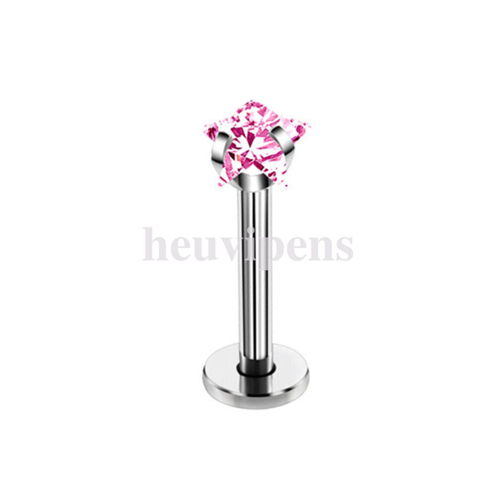 2X Multi Shape Zircon Labret Lip Stud Internally Threaded Tragus Rings Piercing