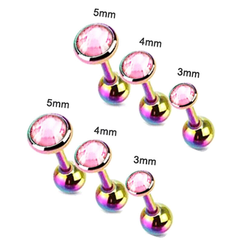 6pcs Flat Gem Multicolour Cartilage Upper Ear Stud Set Tragus Helix Top Piercing
