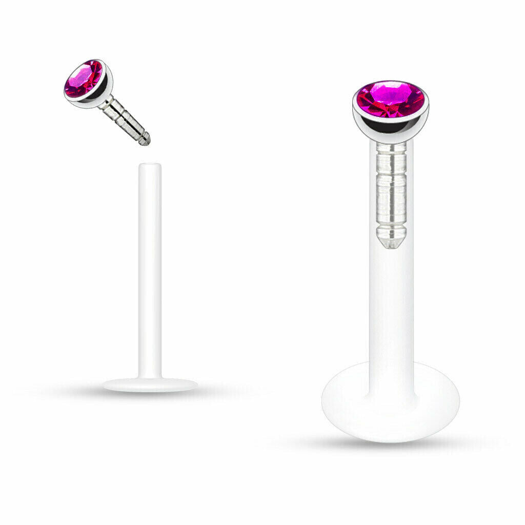 2X Internal Thread Crystal Ball Lip Monroe Labret Tragus 6/8/10mm Bar Piercing