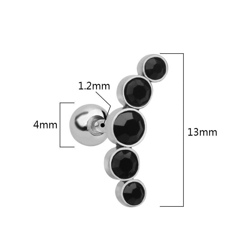 2pc Cartilage Tragus Bar Zircon Stud Earring Piercing Helix Gem Surgical Steel