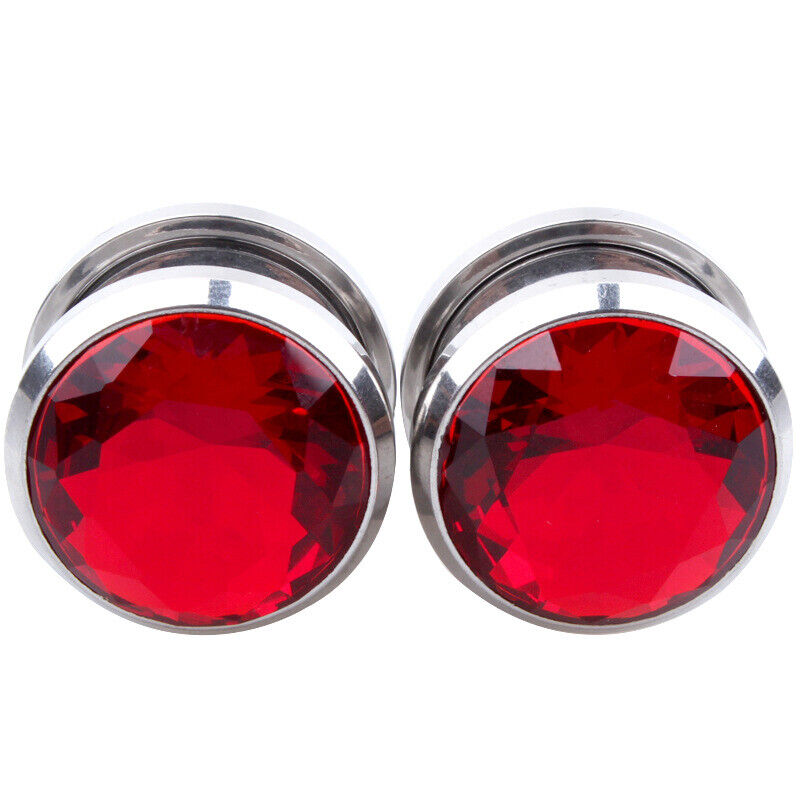 2PC Surgical Steel Zircon Crystal Screw Fit Flesh Tunnel Gauge Ear Plug Expander