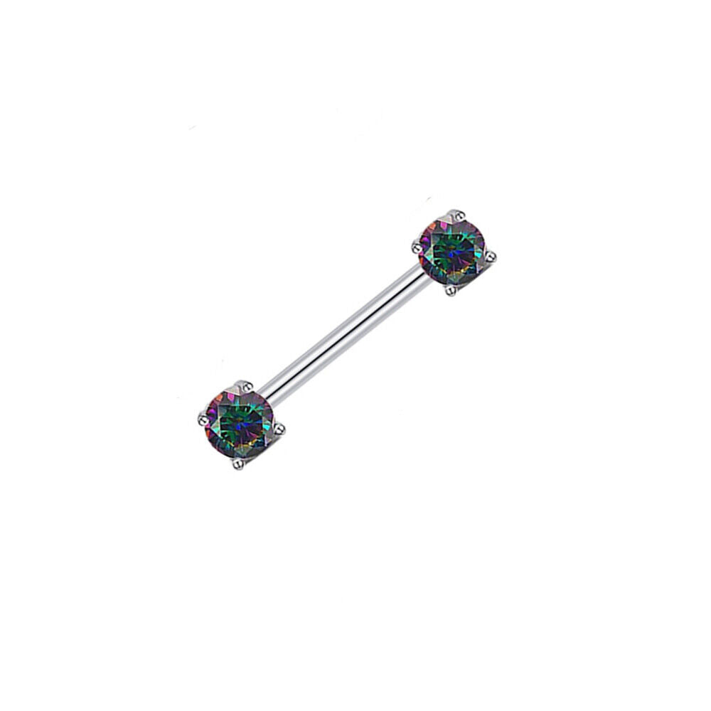 2pc Surgical Steel Nipple Bar Ring Opal Zircon Shield Body Piercing Jewellery
