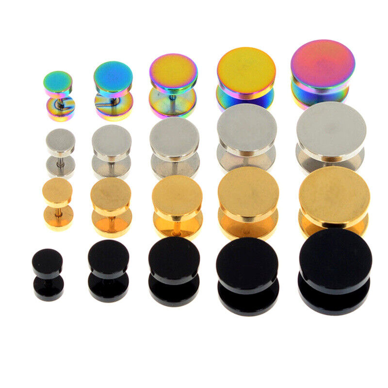 1 Pair Fake Ear Plug Stud Stretcher Tunnel Earring Surgical Steel Body Piercing