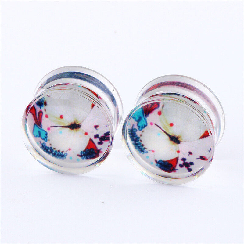 Pair Acrylic Flesh Tunnel Ear Plug Stretcher Double Saddle Flared Gauge Expander