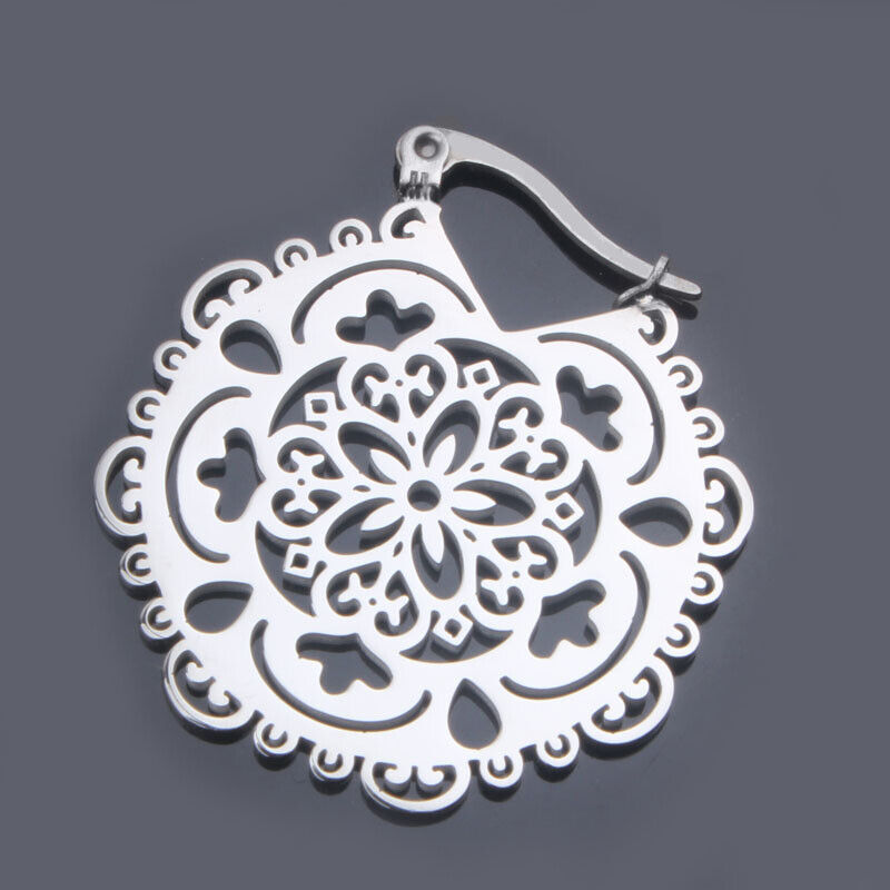 Pair 1.2mm Ear Piercing Stud Hook Hoop Hollow Floral Tassel Dangle Drop Earrings