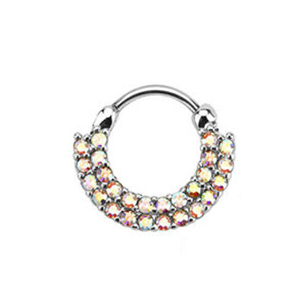Crystal Zircon Stud Nose Ring Surgical Steel Bar Septum Hanger Clip Piercing 16g
