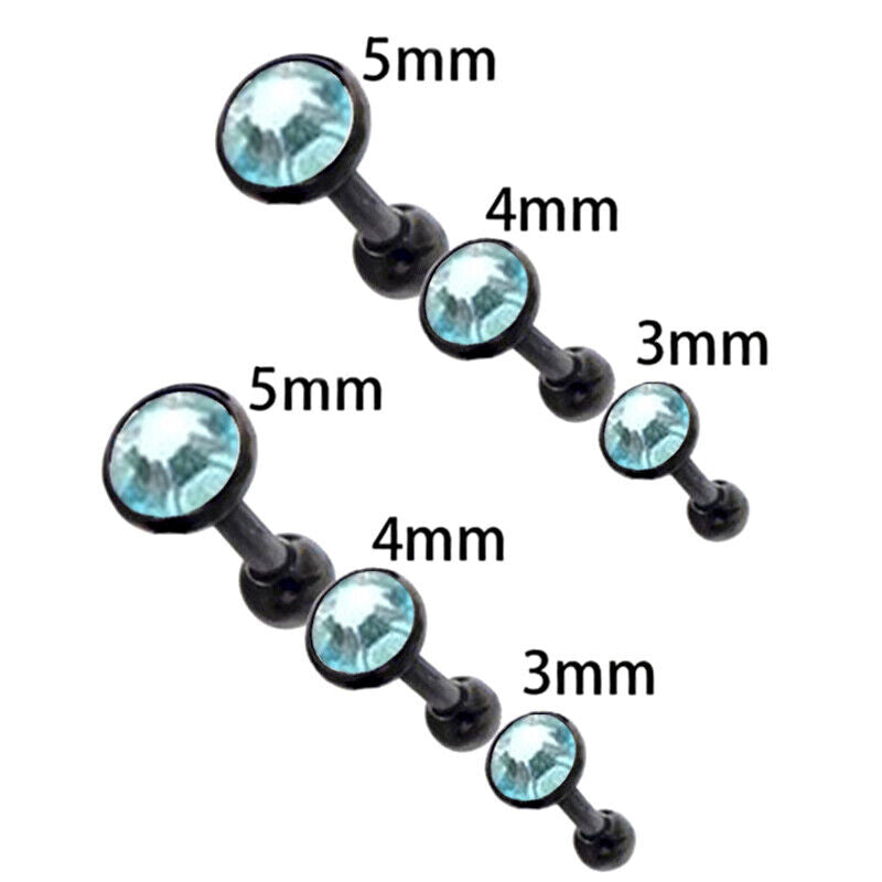 6pcs Flat Gem Multicolour Cartilage Upper Ear Stud Set Tragus Helix Top Piercing