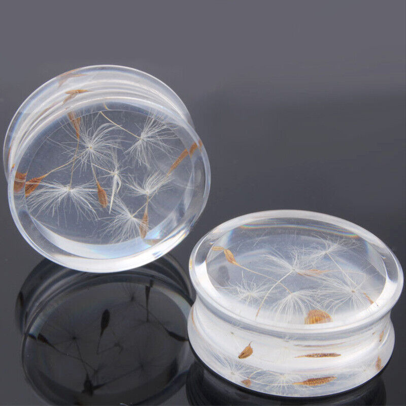 2X Natural Dandelion Flower Acrylic Flesh Tunnel Ear Plug Double Flared Expander