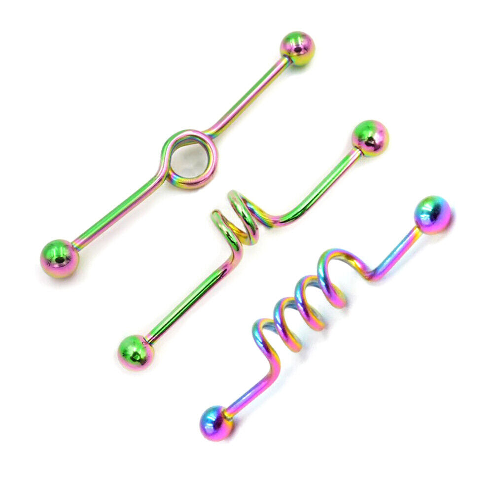 3X Set Multi Layer Spiral Industrial Bar Scaffold Ear Barbell PIERCING Jewellery
