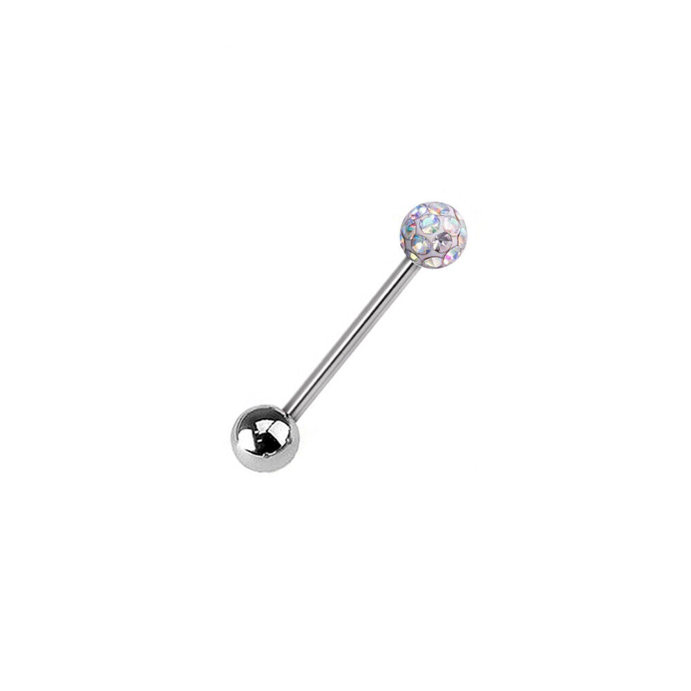 Surgical Steel Coated Crystal Ball Barbell Bar Tongue Ring Nipple Piercing