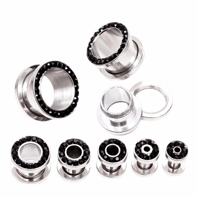 2pc Surgical Steel Crystal Screw Fit Gem Ear Stretcher Flesh Tunnel Plug Gauge